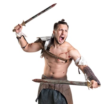 Ancient warrior or Gladiator isolated in a white background