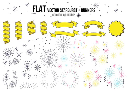 Colorful fireworks set isolated on white background, vector illustration ribbon and firework