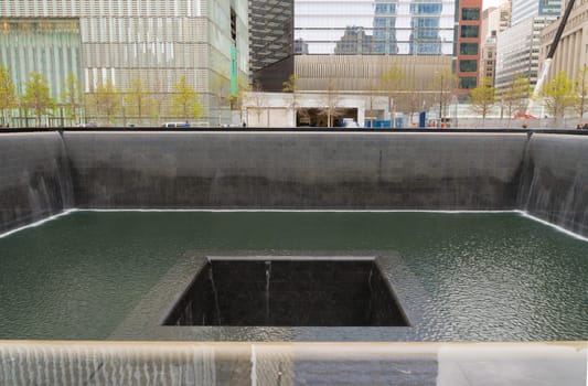 NEW YORK - APRIL 27, 2016: Ground zero memorial water basin in manhattan