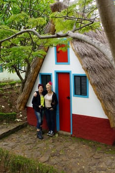 Replica of a Casa de Colmo or Santana cottage in the Botanical Garden,Funchal,Madeira,Portugal