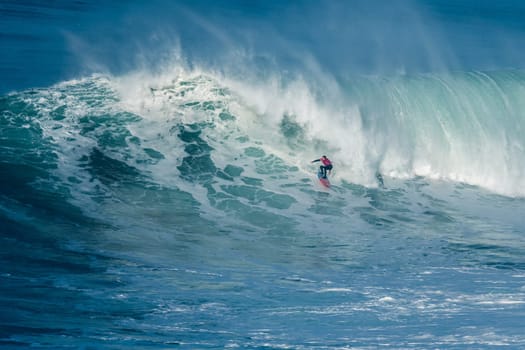 NAZARE, PORTUGAL - DECEMBER 20, 2016: Billy Kemper (HAW) during the Nazare Challenge 2016 - Big Wave Tour #3 at Praia do Norte - Nazare, Portugal.