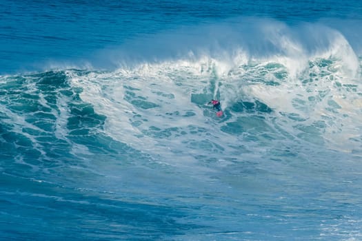 NAZARE, PORTUGAL - DECEMBER 20, 2016: Billy Kemper (HAW) during the Nazare Challenge 2016 - Big Wave Tour #3 at Praia do Norte - Nazare, Portugal.