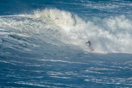 NAZARE, PORTUGAL - DECEMBER 20, 2016: Billy Kemper (HAW) during the Nazare Challenge 2016 - Big Wave Tour #3 at Praia do Norte - Nazare, Portugal.