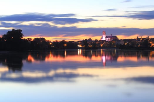 Cathedral and river Loire in the sunset, Nevers, Burgundy, France