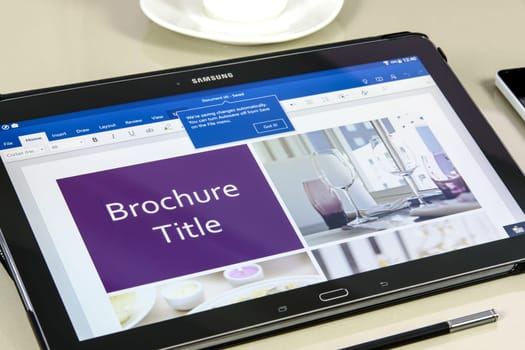Krynica, Poland - December 19, 2016 - Microsoft Office Word application on Samsung Galaxy Note Pro 12.2. Microsoft Word is a text editor developed by Microsoft for Windows, macOS, Android and iOS.