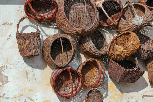 Old Wattled Baskets on the Cracked Wall