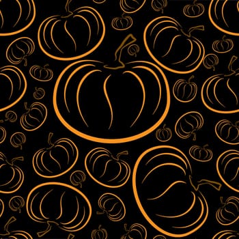 Vector outline pumpkins seamless pattern. Pumpkin patch background. Orange color.