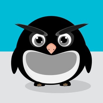 Abstract cute angry pinguin on a blue background. Funny image.
