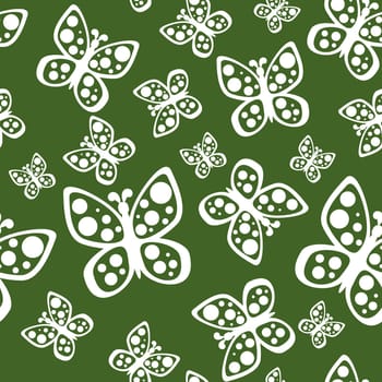 Beautiful seamless background of butterflies green and white colors.