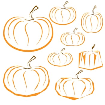Vector outline pumpkins set on white background. Different shapes of pumpkins.