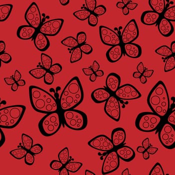 Beautiful seamless background of butterflies black and red colors.