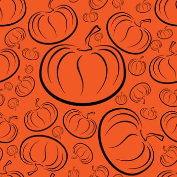 Vector outline pumpkins seamless pattern. Pumpkin patch background. Orange color.