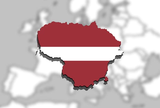 close up on lithuania on europe map background