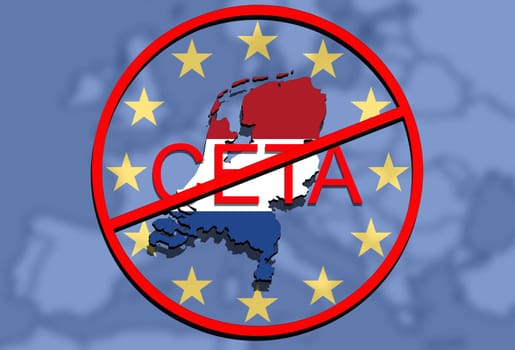anti ceta - comprehensive economic and trade agreement on euro union background,holland map
