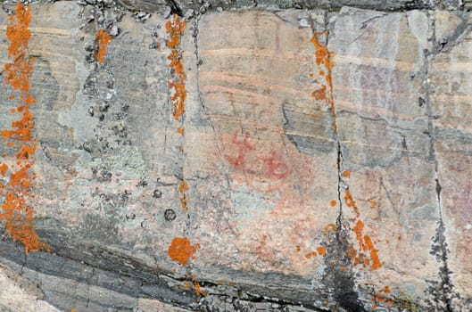 Pictograph on a Wilderness Rock Face on Agnes Lake in Quetico Provincial park in Ontario