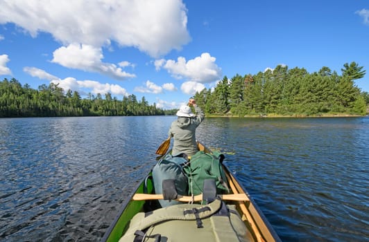 Paddling on a Burke Lake in the Wilderness of Quetico Provincial Park in Ontario