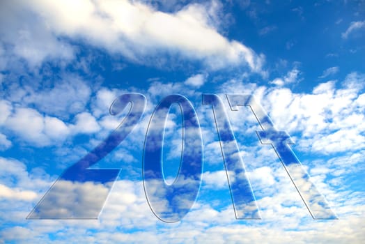 new year- 2017 in front of blue cloudy sky