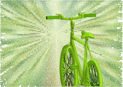 bicycle green road. abstract bike on a green background