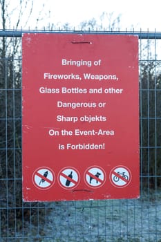 Prohibition sign English of prohibited items at the New Year's Eve party at the Brandenburg Gate 2016 in Berlin