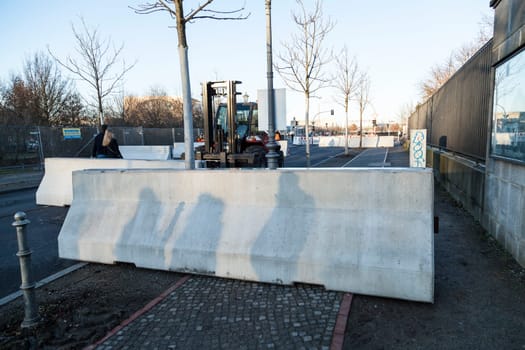 Concrete barriers at the entrance to the New Year's Eve party at the Brandenburg Gate in Berlin 2016