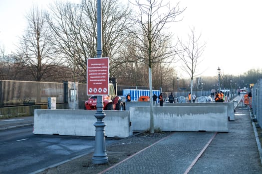 Concrete barriers at the entrance to the New Year's Eve party at the Brandenburg Gate in Berlin 2016