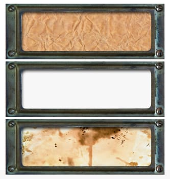 Detail of the old worn metal labels