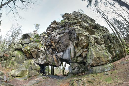 Large stone gate at the ruins of the castle Milstejn - fisheye lens view