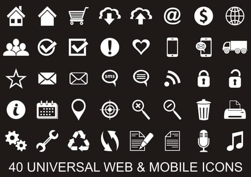 40 white universal original icons for web and mobile