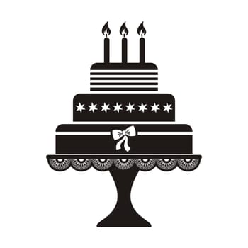 Vector illustration of black silhouette birthday cake icon