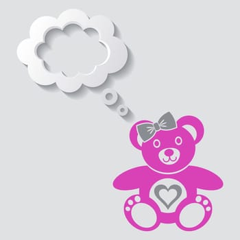 Cute teddy bear icon with white thought bubble