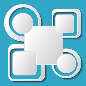 Abstract blue background with white squares and circles
