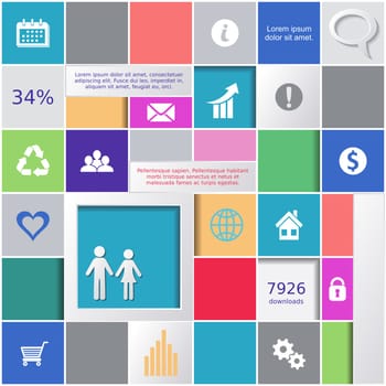 Abstract background with colorful squares and infographic icons