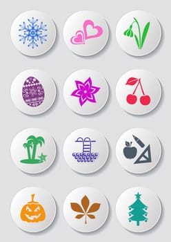Colorful calendar month symbols collection on white buttons