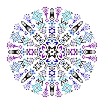 Colorful vintage ornamental round floral design on white