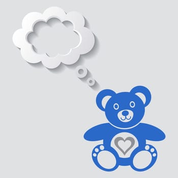 Cute teddy bear icon with white thought bubble