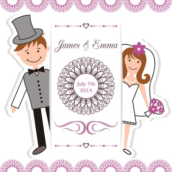 Wedding invitation card with bride and groom
