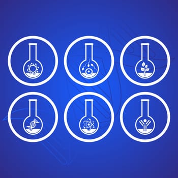 White molecular biology science icons in test tubes