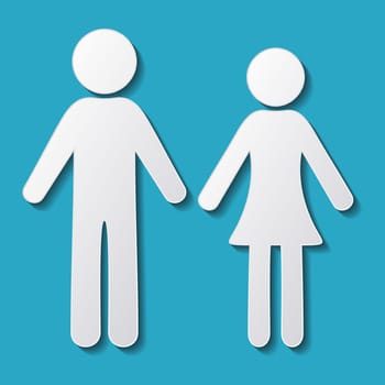 White vector man and woman icons with shadows