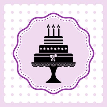 Beautiful vintage happy birthday card with cake silhouette