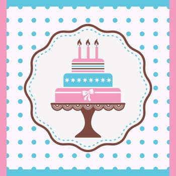 Beautiful vintage happy birthday card with cake
