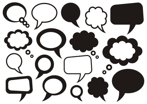 Set of vector black speech and thought bubbles