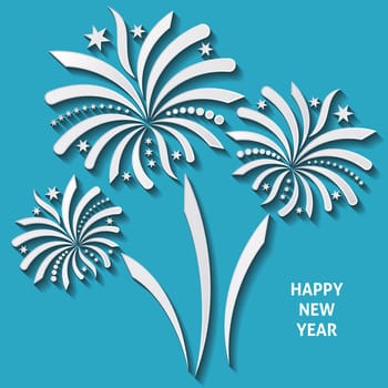White vector firework with shadows on blue background