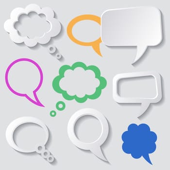 Speech and thought bubbles with shadows grey background