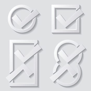 White tick icons with shadows on grey background