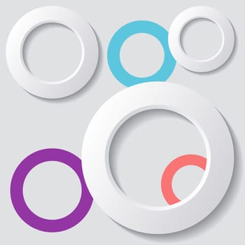 White and colorful rings with shadows grey background