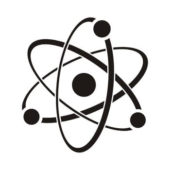 Black vector illustration of atom icon on white