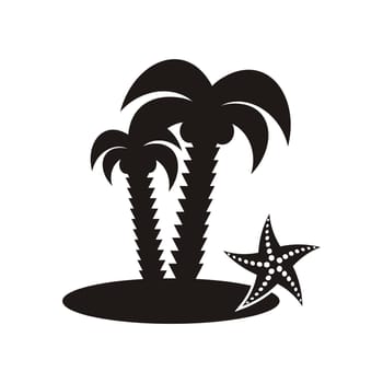 Black vector palm tree icon with starfish isolated