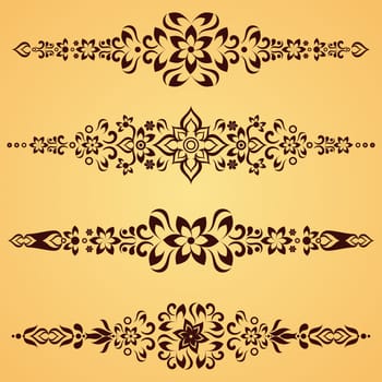 Set of brown vector vintage design ornamental elements