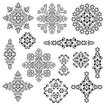 Set of diverse black vintage decorative floral ornaments