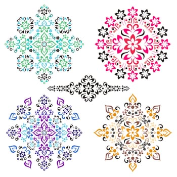 Set of colorful vintage decorative floral ornaments